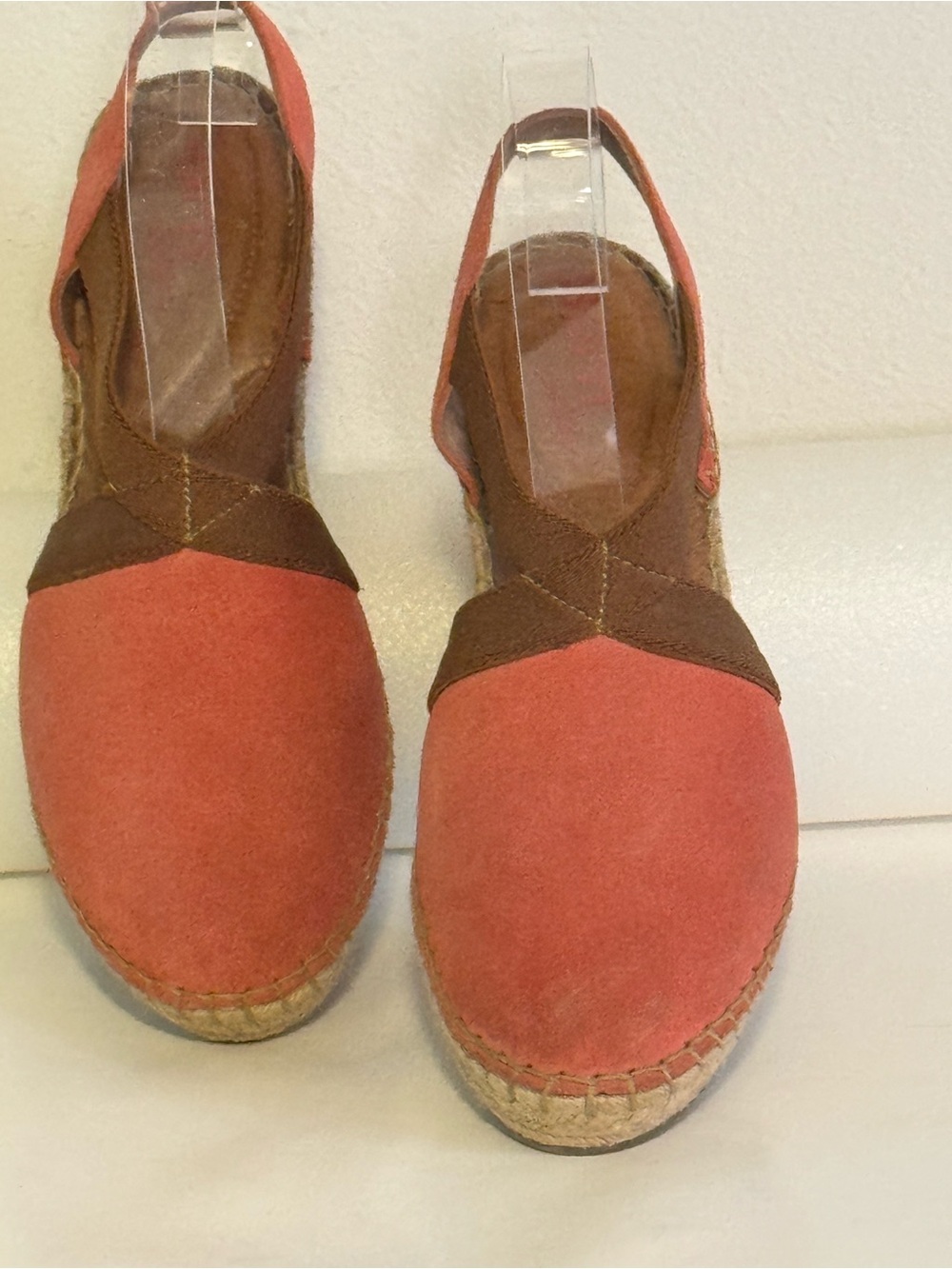 Born Coral and Brown Suede Espadrille Slingback Espadrille Sandals 3 Inch Size 9
